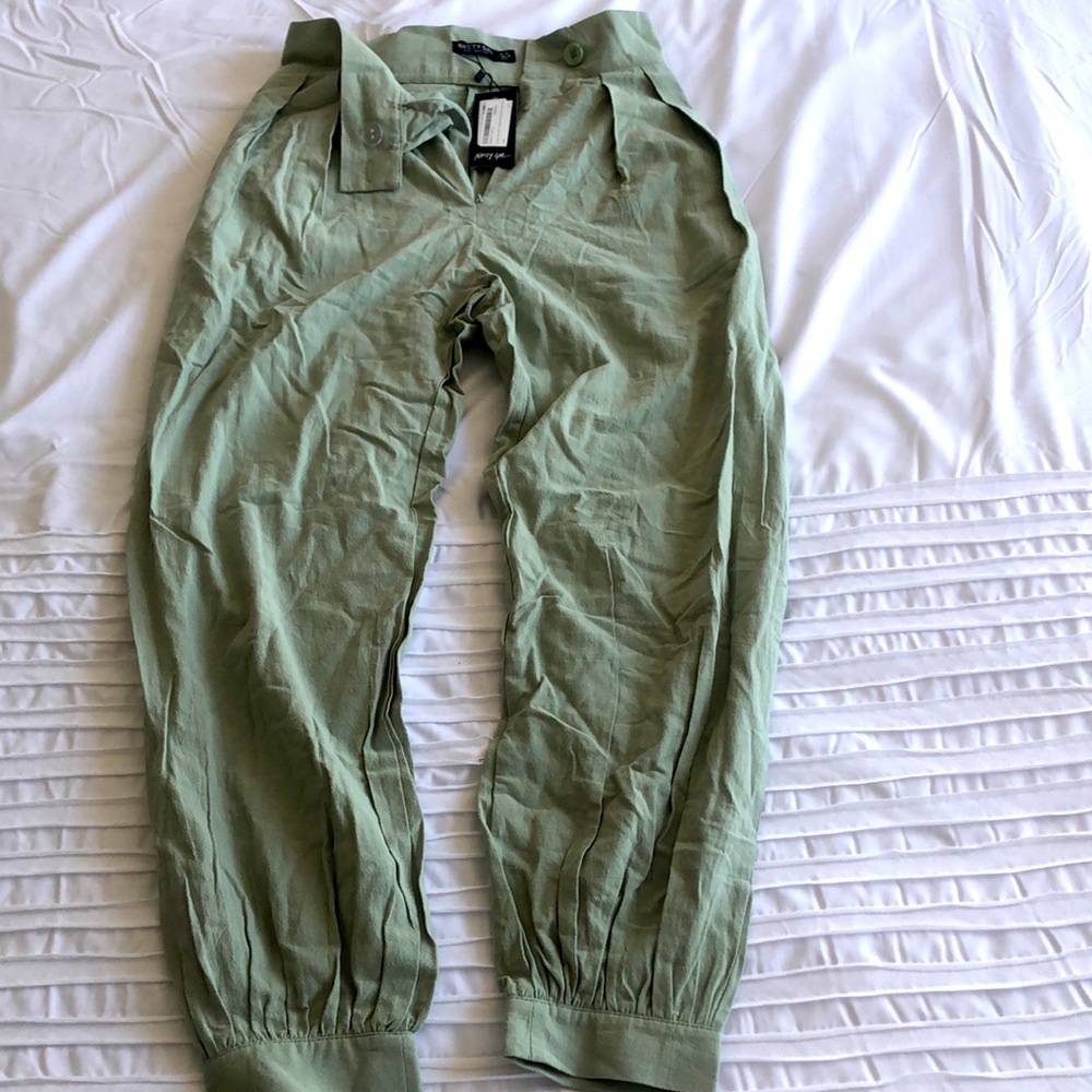 Nasty Gal Linen Pant US size 6, Sage Green